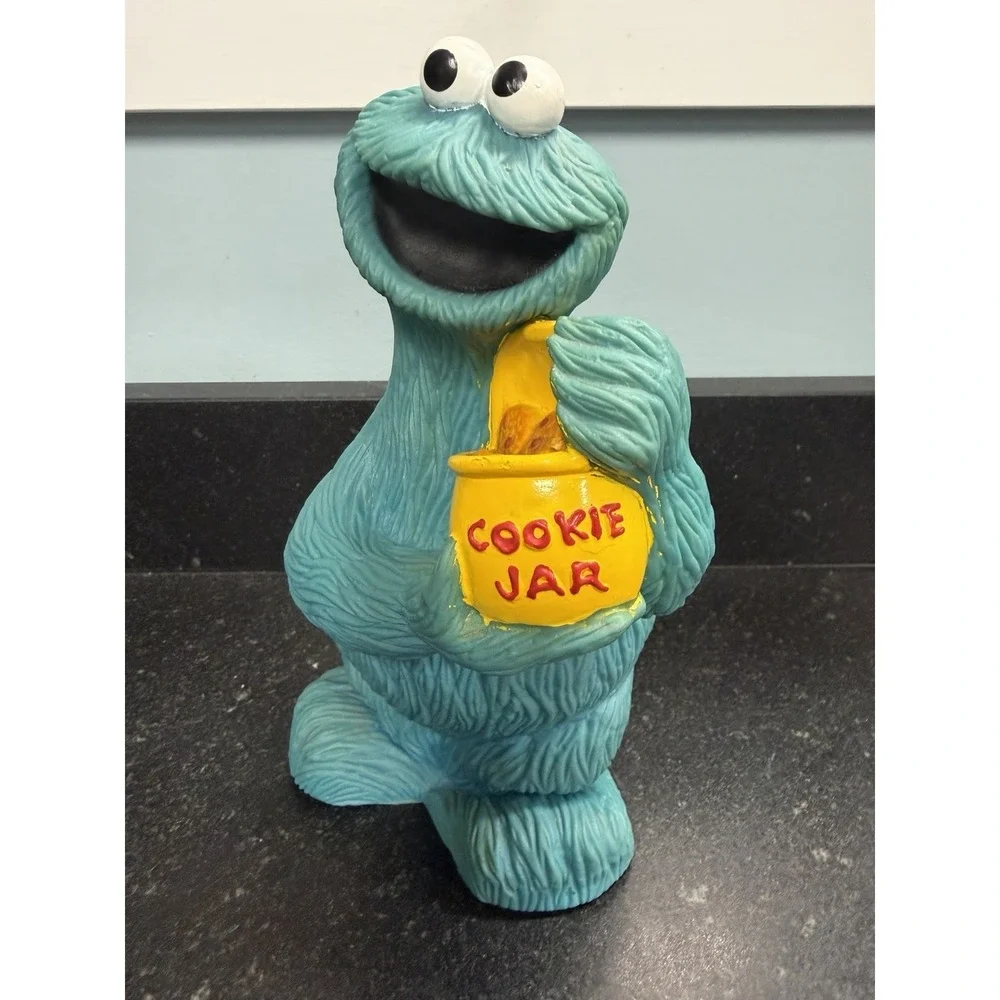 Vtg Rubber Cookie Monster Cookie Jar Bank 9" Sesame Street Illco Toy China - Picture 2 of 7